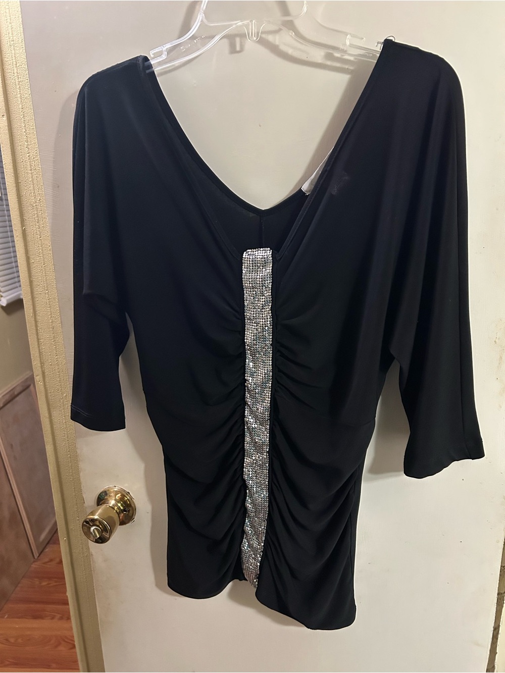Charlotte Russe Black V-Neck Tunic with Silver Sequin Panel